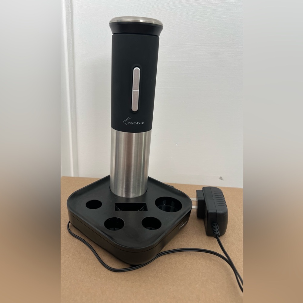 Rabbit Rechargeable Electronic Corkscrew Stainless Steel and Black Rubber